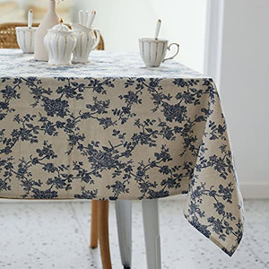 lot 7718 image: Pastoral Rectangle Tablecloth - 60 x 84 Inch - Linen Fabric Table Cloth -