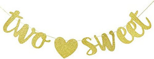 lot 7720 image: Two Sweet Gold Glitter Banner,Baby 2nd Birthday Party Sign Decorations