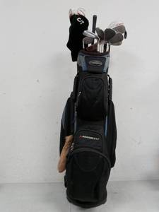 lot 7733 image: Adamsgolf golf club bag with assorted gold clubs