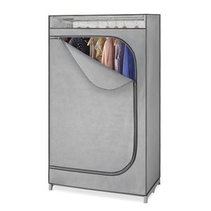 lot 7742 image: Whitmor Portable Wardrobe Clothes Closet Storage Organizer with Hanging Rack Brown Not Grey