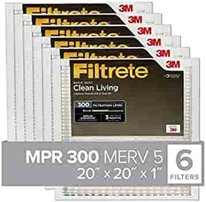 lot 7787 image: Filtrete 20x20x1 MPR 300 Clean Living Basic Dust AC Furnace Air Filter Pack of 6