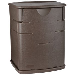 lot 7790 image: Rubbermaid Outdoor Upright Mini Deck Box Mocha 19.2 Gallon