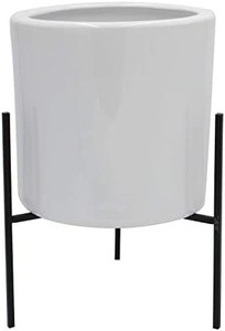 lot 7797 image: Amazon Brand �� Rivet Mid-Century Ceramic Planter with Stand, 17H, White