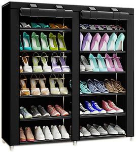 lot 7802 image: TXT&BAZ 36-Pairs Tool Free Easy Assembled Shoe Rack Double Row with Nonwoven Fabric Cover
