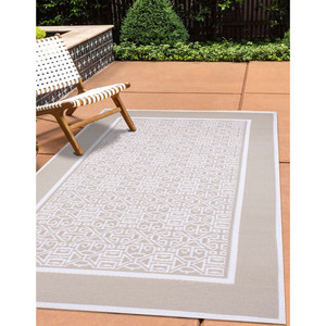 lot 7808 image: Erbe Taupe White Outdoor Rug