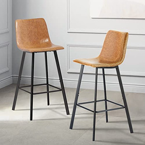 lot 8305 image: GREATUNE Mid-Century Bar Stools with Back, 30 inch Kitchen Stools with Upholstered Faux Leather, Bold Metal Legs, Industrial Barstools Chairs for Farmhouse, Pub, Set of 2, Rustic Light Brown