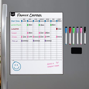lot 8313 image: Magnetic Dry Erase Chore Chart for Multiple Kids and Adults Fridge 17x20, only two markers