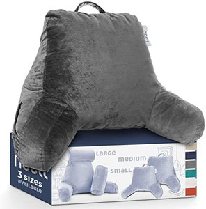 lot 8319 image: Nestl Reading Pillow Standard Bed Pillow, Back Pillow for Sitting in Bed Shredded Memory Foam Chair Pillow, Reading & Bed Rest Pillows Grey Back Pillow for Bed, Bed Chair Arm Pillow with Pockets