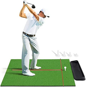 lot 8332 image: CHAMPKEY PRO Golf Hitting Mats  Premium Turf with Rubber Foam Padding Golf Mats  Come with 2 Alignment Sticks and 4 Rubber Tees