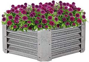 lot 8337 image: Sunnydaze Raised Metal Garden Bed Kit, Galvanized Steel 40-Inch Hexagon Planter for Plants and Vegetables, 16 Inches Deep