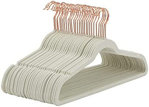 lot 8339 image: Amazon Basics Slim, Velvet, Non-Slip Suit Clothes Hangers, IvoryRose Gold - Pack of 50