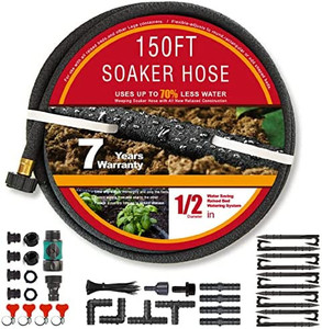 lot 8343 image: Soaker Hose for Garden 150FT with 12 Diameter Interface Irrigation Hose Save 70% of Water Eminently Suitable for Lawn and Garden Bed Cover