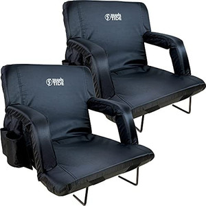 lot 8356 image: BRAWNTIDE Stadium Seat with Back Support - 2 Pack, Comfy Cushion, Thick Padding, 2 Steel Bleacher Hooks, 4 Pockets, Reclining Back, Ideal Stadium Chair for Sporting Events, Beaches, Camping, Concerts