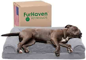 lot 8373 image: Furhaven Pet Bed for Dogs and Cats - Plush and Suede Sofa-Style Egg Crate Orthopedic Dog Bed, Removable Machine Washable Cover - Gray, Large