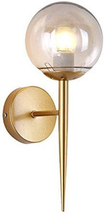 lot 8423 image: BOKT Mid Centry Golden Wall Sconce Light Fixtures Suitable for Bedroom Living Room Hallway,E26 Based (Amber Shade, 1 Pack)