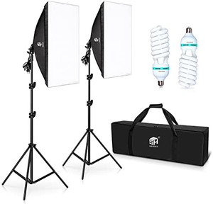 lot 8431 image: SH Softbox Photography Lighting Kit, Photography Continuous Lighting Equipment with 2�135W E27 Socket 5500K Bulbs
