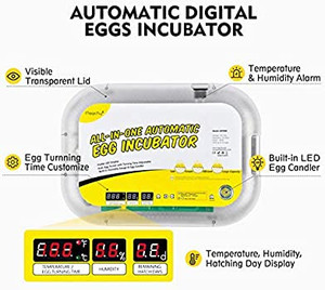 lot 8437 image: Magicfly All-in-One Egg Incubator with LED Candler, 40 Egg Hatching Incubator with Fully Automatic Egg Turning and Temperature Control, Humidity Alarm, Clear Poultry Hatcher for Chicken, Quail, Duck