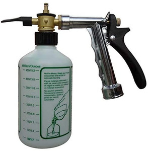lot 9673 image: Rocky Mountain Goods Hose Sprayer Attachment with Bottle - for Spraying Fertilizer, Soap, Pesticide, Chemical, Insecticide - Dilution Mix Adjuster - Nozzle Angle Adjustment for TreesGarden