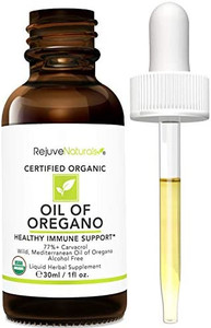 lot 9705 image: Oil of Oregano, USDA Organic - 1 fl oz (30ml Liquid) Wild, Mediterranean Oregano Oil. Concentrated Immune Support Drops. Gluten Free, Vegan & Non-GMO. Min 77% Carvacrol by RejuveNaturals exp 3.2024