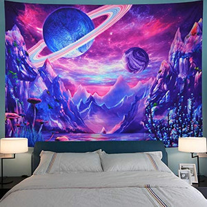 lot 9725 image: Serborlur Planet Tapestry Galaxy Space Tapestry Trippy Mountain Wall Tapestry for Bedroom Mushroom Tapestries Hippie Aesthetic Tapestrys Wall Hanging for Living Room Decor