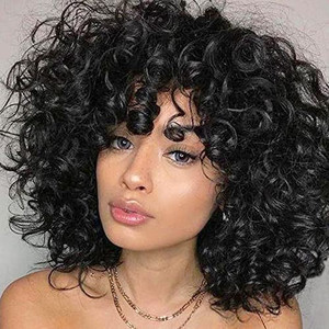 lot 9731 image: Curly Wigs for Black Women Afro Wig for Black Women Curly Wig for Women Synthetic Wigs for Women Fluffy Natural Wigs Half Wigs Soft Hair Black Wigs