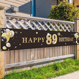 lot 9737 image: Happy 89th Birthday Backdrop Banner Cheers to 89 Years Old Decorations Party Supplies Sign Black see pics for design