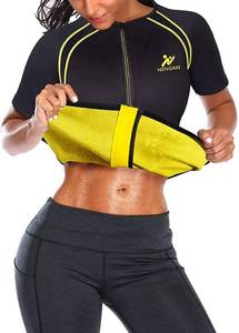 lot 9772 image: NINGMI Sauna Suit for Women Sweat - Zipper Neoprene Shirt Waist Trainer Womens Slimming Jacket Workout Body Short Sleeve Gym shirt size S