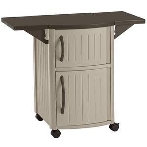 lot 101 image: Suncast Beige and Light Taupe Resin Outdoor Kitchen Serving & Storage Cart