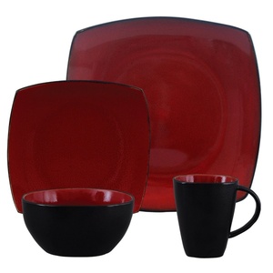lot 159 image: Gibson Home Soho Lounge Square Stoneware 16 Piece Dinnerware Set Red