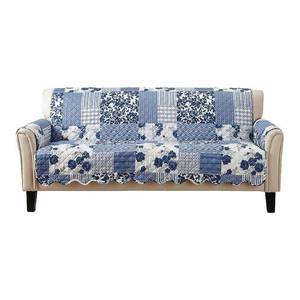 lot 183 image: Great Bay Home Patchwork Scalloped Furniture Protector Langdon Collection (Sofa Navy)