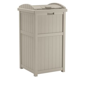 lot 191 image: Suncast Outdoor Hideaway Trash Container for Patio Taupe 33 Gallon