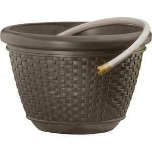lot 197 image: Suncast 100 ft. Hose Decorative Planter Pot -Resin Wicker Java Brown