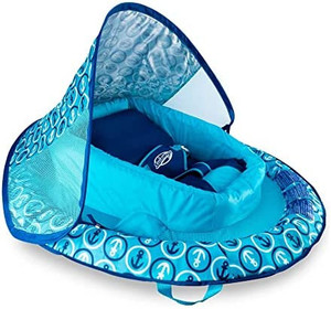 lot 210 image: SwimWays Infant Baby Spring Float with Protective and Adjustable Sun Canopy, For Infants 3 to 9 Months to Float in Swimming Pools, Blue Anchor