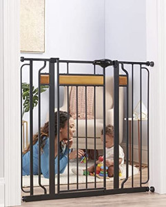 lot 338 image: Home Accents Extra Tall & Wide Baby Gate, Bonus Kit, Includes D�cor Steel With Hardwood, 4 Extension Kit, 4 Pack Pressure Mount Kit & Wall Cups
