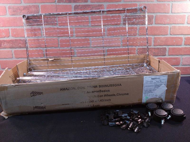 lot 196 image: AmazonBasics Chrome Shelving Unit on Wheels