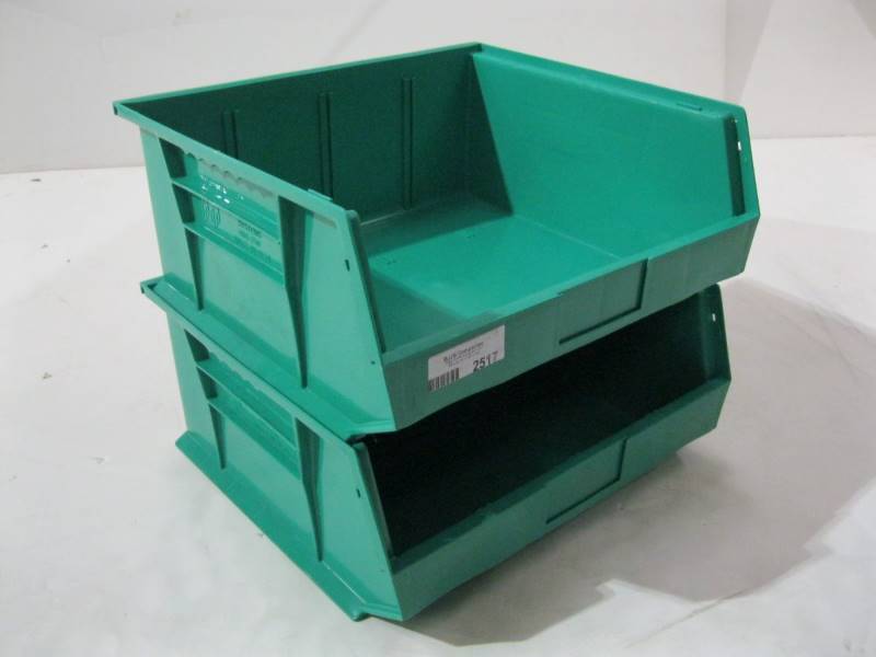 lot 2517 image: Plastic Shelf Bin 15x16x7 Stackable Storage Set of 2
