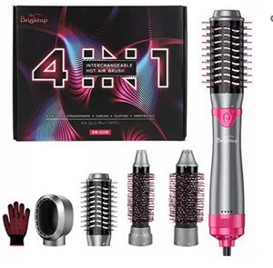 lot 39255 image: Hair Dryer Brush, Hot Air Brush Kit 4 in 1 Upgraded Interchangeable Brush Head, Hair Dryer & Volumizer with Negative Ion Reduce Frizz for Curling Drying and Straightening (Gray)