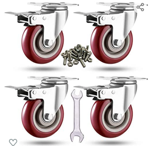 lot 39267 image: ABSLIMUS 3 inch Heavy Duty Casters, Lockable Bearing Plate Caster Wheels with Brakes, 360-degree Swivel Casters for Furniture and Workbench Cart, Set of 4, Load 1500lbs (Free Screws and a Spanner)