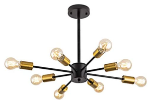 lot 39278 image: 8 Lights Sputnik Ceiling Light Modern Mid Century Semi Flush Mount Chandelier Gold Black Industrial Pendant Lighting Fixture