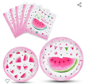 lot 39286 image: WERNNSAI Watermelon Party Plates and Napkins - Pink Watermelon Party Supplies for Girls Birthday Baby Shower Disposable Tableware Dinner Dessert Plates Luncheon Napkins Serves 16 Guests 48 PCS