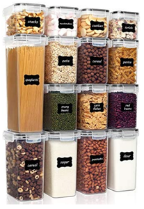 lot 39293 image: Vtopmart Airtight Food Storage Containers Set with Lids, 15pcs BPA Free Plastic Dry Food Canisters for Kitchen Pantry Organization and Storage, Dishwasher safe,Include 24 Labels, Black