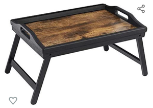 lot 39294 image: SONGMICS Bed Tray Table with Bamboo Folding Legs, Sofa Breakfast Tray, Serving Tray with Groove for Phone Tablet, Rustic Dark Brown