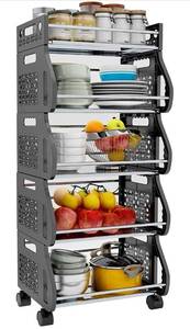 lot 32238 image: Fruit Vegetable Basket, 5 Tier Stackable Storage Baskets, Organizer Cart with Wheels, Shelf Rack for Kitchen, Pantry, Produce, Onion, Potato