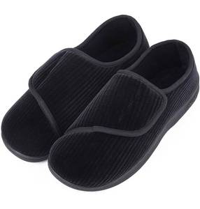 lot 32242 image: LongBay Mens Memory Foam Diabetic Slippers Comfy Warm Plush Fleece Arthritis Edema Swollen House Shoes Black Size 12