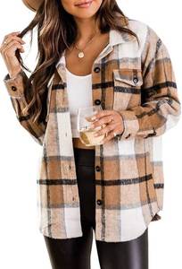 lot 32266 image: AUTOMET Womens Casual Plaid Shacket Wool Blend Button Down Long Sleeve Shirt Fall Jacket Shackets Size Large