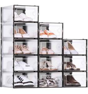 lot 38334 image: WALL QMER Shoe Boxes Clear Plastic Stackable, 12 Pack Shoe Storage 13 x 9 x 5.5in, Shoe Organizer with Lids