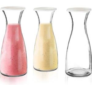 lot 38337 image: 3-Piece Glass Carafe Set - 1 Liter Pitchers for Party - 10 Inch Tall Jugs Water or Milk Bottles