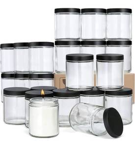 lot 38343 image: 24 Pack, 8 OZ Thick Glass Jars with Lids, Clear Round Candle Making Jars