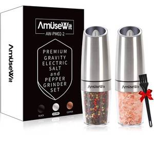 lot 38350 image: Gravity Electric Salt and Pepper Grinder SetWhite Light- Battery Operated