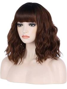 lot 38353 image: BERON 14 Inches Black Brown Ombre Wig Short Curly Wig with Bangs BrownSynthetic - Lot of 3